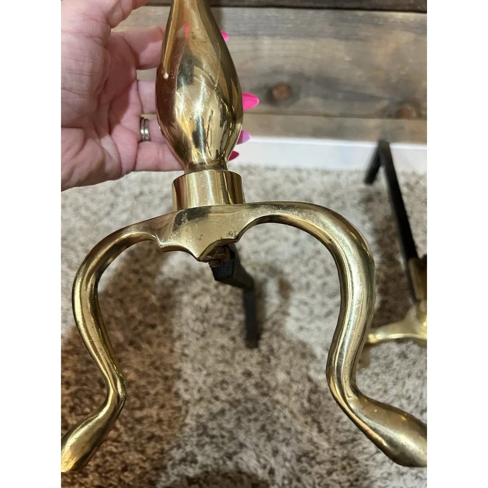 Vintage Brass Andirons Fire Dogs for Fireplace 18.5